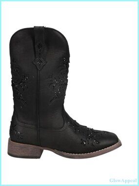 Faux Leather Mid Calf Pull On Western Boots Square Toe Low Heel